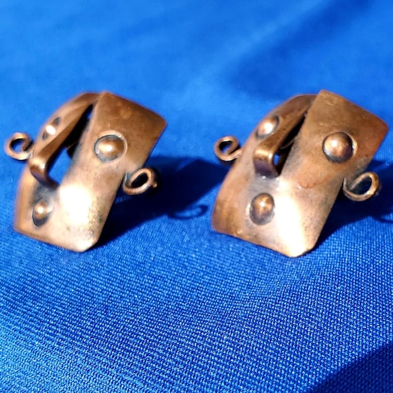 ORIGINAL Vintage 1940's 1950's Pedro Pujol Copper Hand made Modernist Earrings Jewelry Unique Design Rare Find