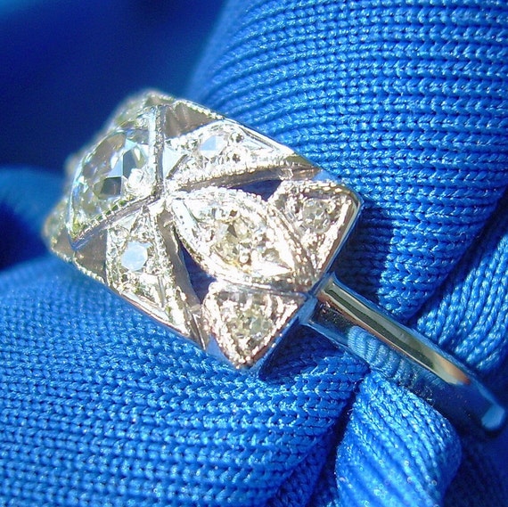 Earth mined European cut Diamond Art deco Engagem… - image 5