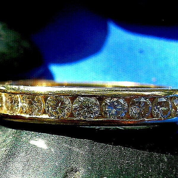 Earth mined Diamond Art Deco Design Channel set Wedding Band. 18k Gold Eternity Anniversary Ring Size 6.5