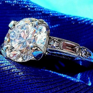 2 Carat Diamond Platinum Engagement Ring: Antique Art Deco Solitaire