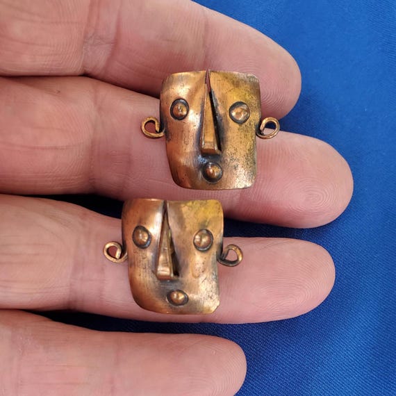 ORIGINAL Vintage 1940's 1950's Pedro Pujol Copper Hand made Modernist Earrings Jewelry Unique Design Rare Find View 5