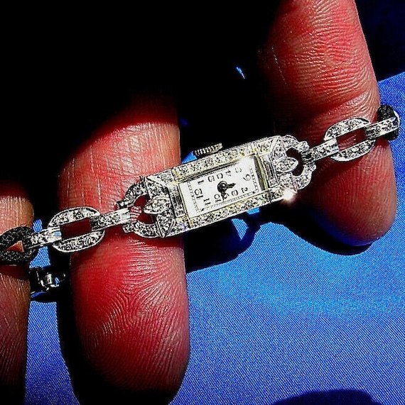 Earth mined Diamond Antique Art Deco Platinum Watc