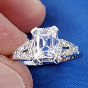Emerald Cut Diamond Engagement Ring: Antique Platinum Deco Solitaire