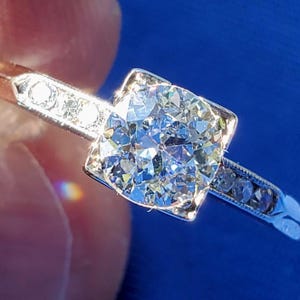 Antique Diamond Solitaire Engagement Ring: Platinum Art Deco, Size 7.5