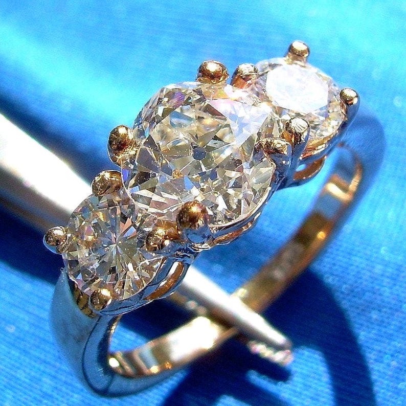 Earth mined Diamond Cushion cut Deco Engagement Statement Ring 14k. Natural Diamond Vintage 14k Solid Gold Hand Made Bridal Woman Marriage