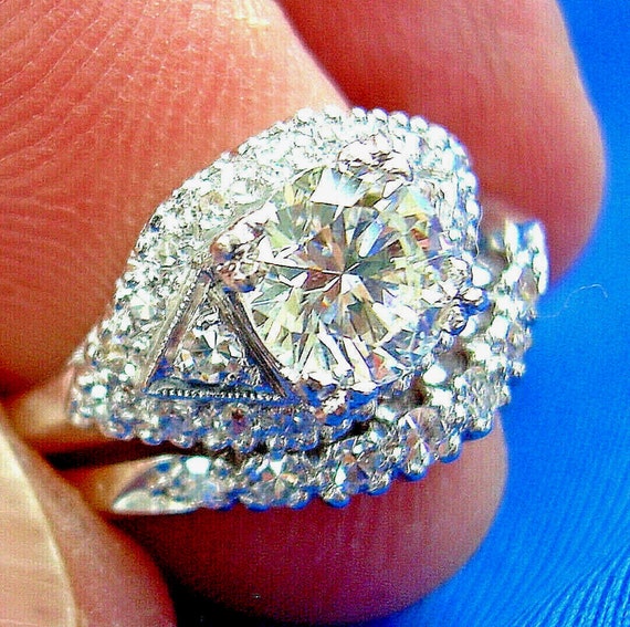 Earth mined European Diamond Deco Engagement Ring… - image 10