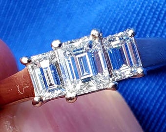 EARTH MINED REAL Diamond Emerald Cut Deco Engagement Ring 14k Solid Gold. Natural Genuine Diamond Vintage 14k Gold Solitaire Hand Made Gift