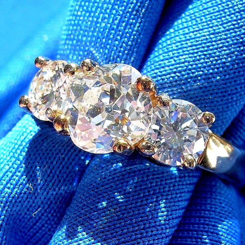 Earth mined Diamond Cushion cut Deco Engagement Statement Ring 14k. Natural Diamond Vintage 14k Solid Gold Hand Made Bridal Woman Marriage