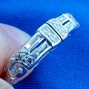 Platinum Diamond Art Deco Wedding Band: Vintage Anniversary Ring, Size 5.5