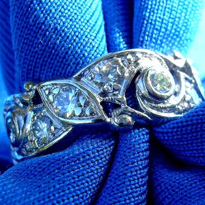 Earth Mined Diamond Deco European Wedding Statement Bridal Band. Diamond Vintage Antique Platinum Eternity Anniversary Ring Marriage Women