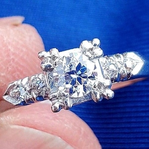 Art Deco European Cut Diamond Engagement Ring: Vintage Platinum Solitaire