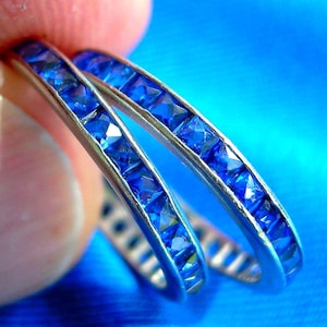 Antique Sapphire Eternity Band Set: French Cut Deco Platinum Rings, Size 6