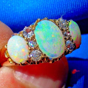 Original EARTH MINED Solid OPAL Diamond 18k Gold Art Deco Engagement Ring. Vintage Antique Natural Opal Diamond 18k Gold Band Size 9 Gift