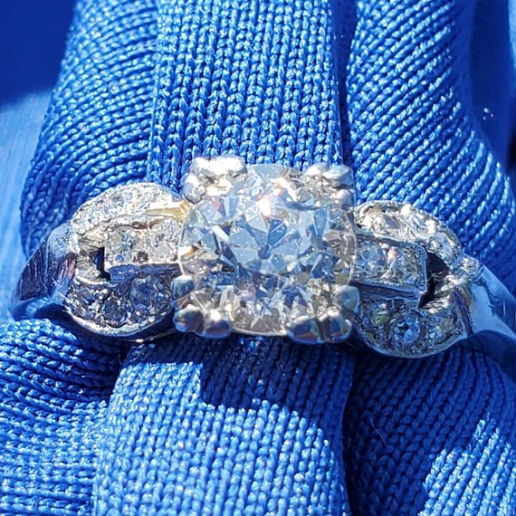 Earth mined Diamond European cut Art Deco Platinu… - image 1