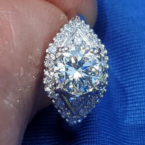 Earth mined European Diamond Deco Engagement Ring… - image 1