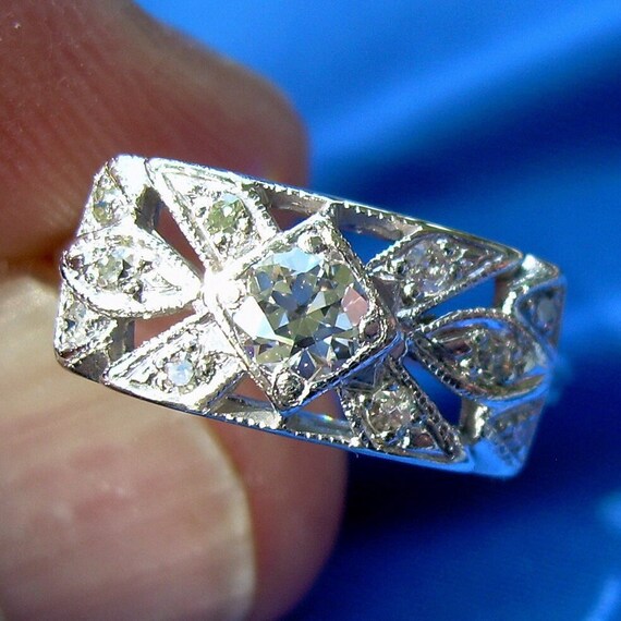 Earth mined European cut Diamond Art deco Engagem… - image 3