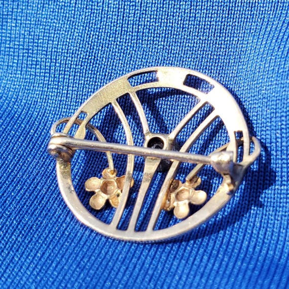 Vintage Deco Solid 10k Gold Ruby Brooch. Guilloch… - image 3