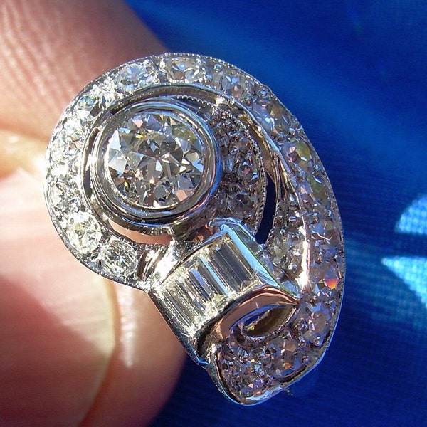 Earth mined Diamond European cut Art Deco Platinum Engagement Ring. Natural Diamond Antique Vintage Platinum filigree Solitaire Setting