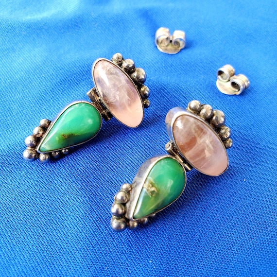 Solid Sterling Silver 925 Rose Quartz Chrysoprase… - image 2