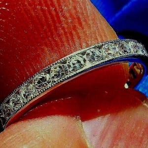 Earth mined Diamond Solid Platinum Deco Wedding Band. Natural Diamond Antique Eternity Anniversary Ring SIZE 5.5 Bridal Women Marriage Gift
