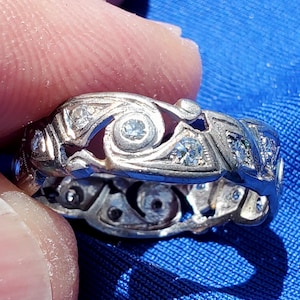 Antique Diamond Platinum Eternity Band: Art Deco Wedding Anniversary Ring