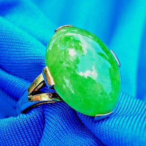 Earth mined Jadeite Jade Deco Engagement Statement Ring. Natural Jadeite Jade Antique Hand made Solitaire 14k Gold Gift Woman Health Luck