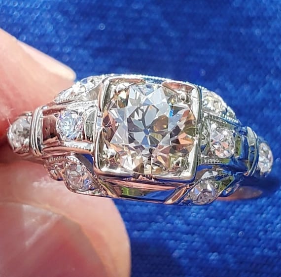Earth mined European Cut Diamond Art Deco Engagem… - image 2