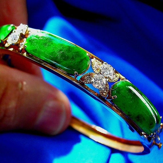 Earth mined Jade Diamond Antique Art Deco Bangle B