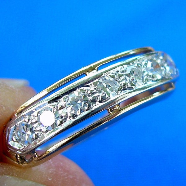 Earth mined Diamond Art Deco Wedding Band 14K Gold. Vintage Antique Natural Diamond Anniversary Ring Size 6