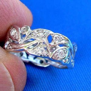 Antique Diamond Platinum Eternity Band: Art Deco Wedding Ring, Size 5.75