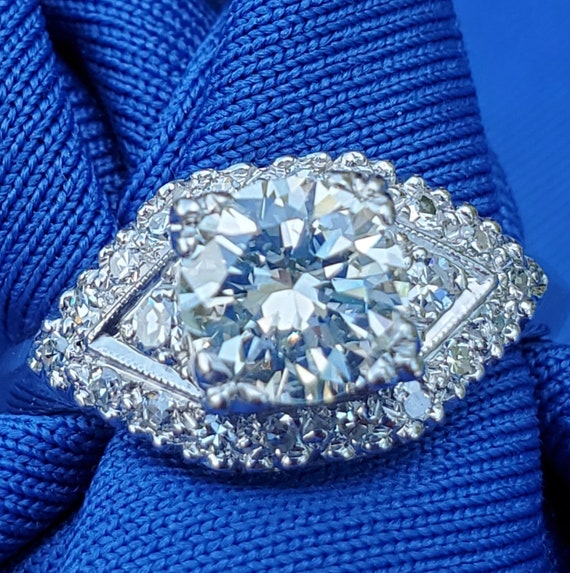 Earth mined European Diamond Deco Engagement Ring… - image 5
