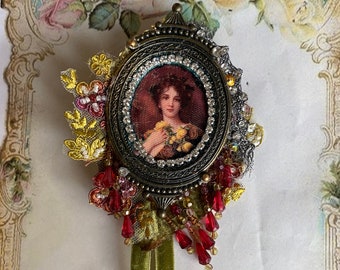 baroque brooch, ethereal pin, embroidered, textile brooch, art to wear, hand made, artsy brooch, unique pin,