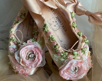 embellished ballet shoes, fantasy ballet shoes, altered ballet shoes, gift for dancer, ballet decor, woodland fairy