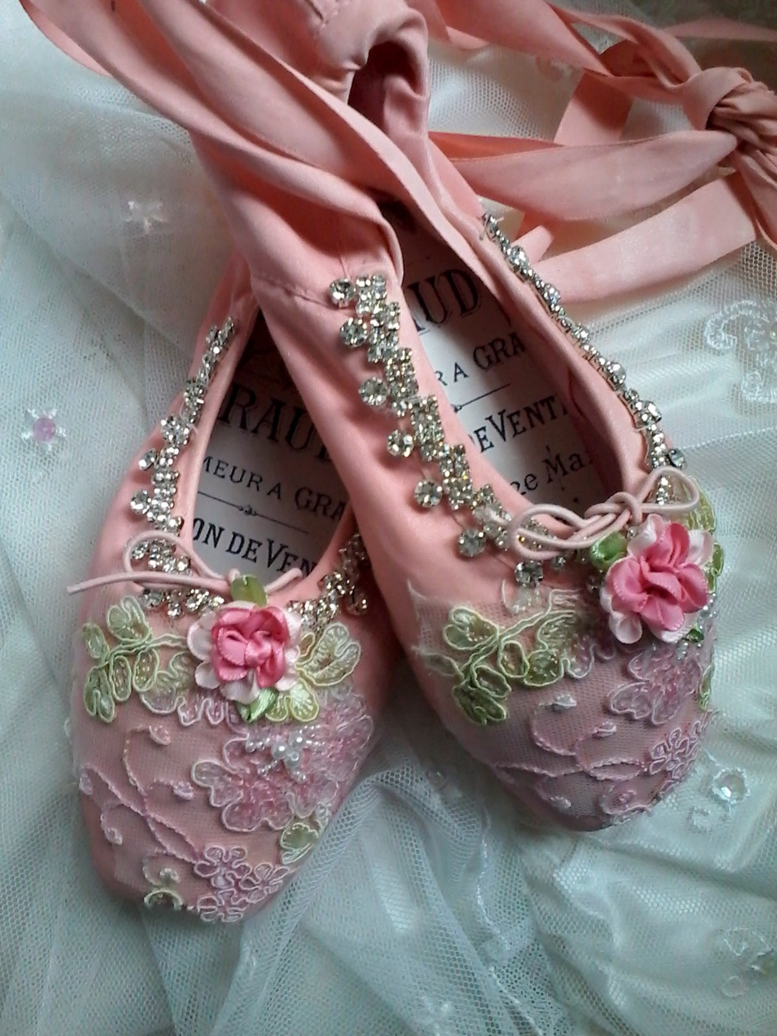 embellished ballet pointe shoes, fantasy ballet shoes, altered ballet shoes, pink shabby ballet shoe, gift for dancer, ballet de