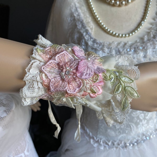 victorian lace cuff, brocante cuff, romantic, wearable art, gypsy cuff, fabric bracelet, baroque lace cuff, unique handmade, shabby chic