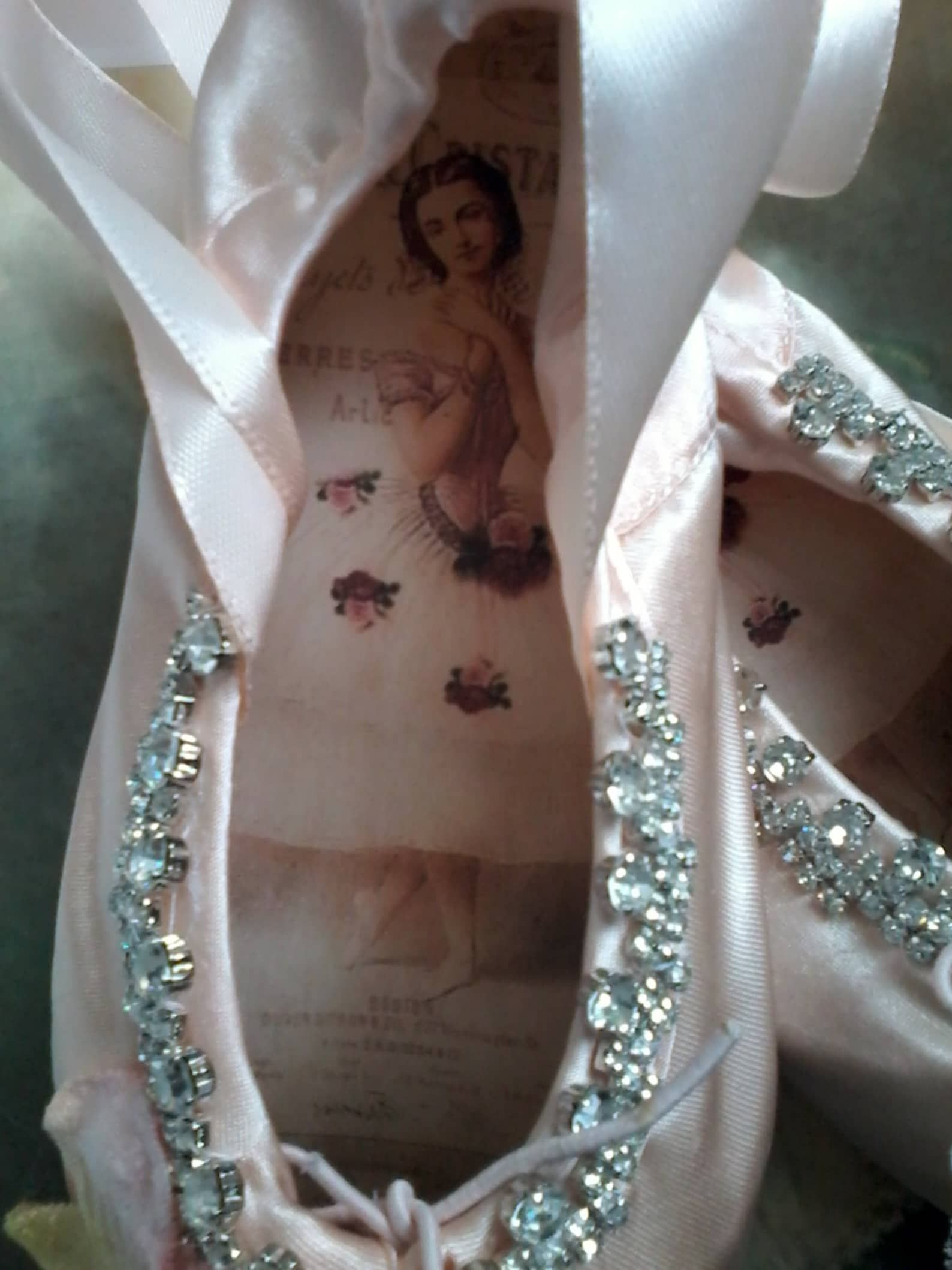 embellished ballet pointe shoes, fantasy ballet shoes, altered ballet shoes, pink shabby ballet shoe, gift for dancer, ballet de