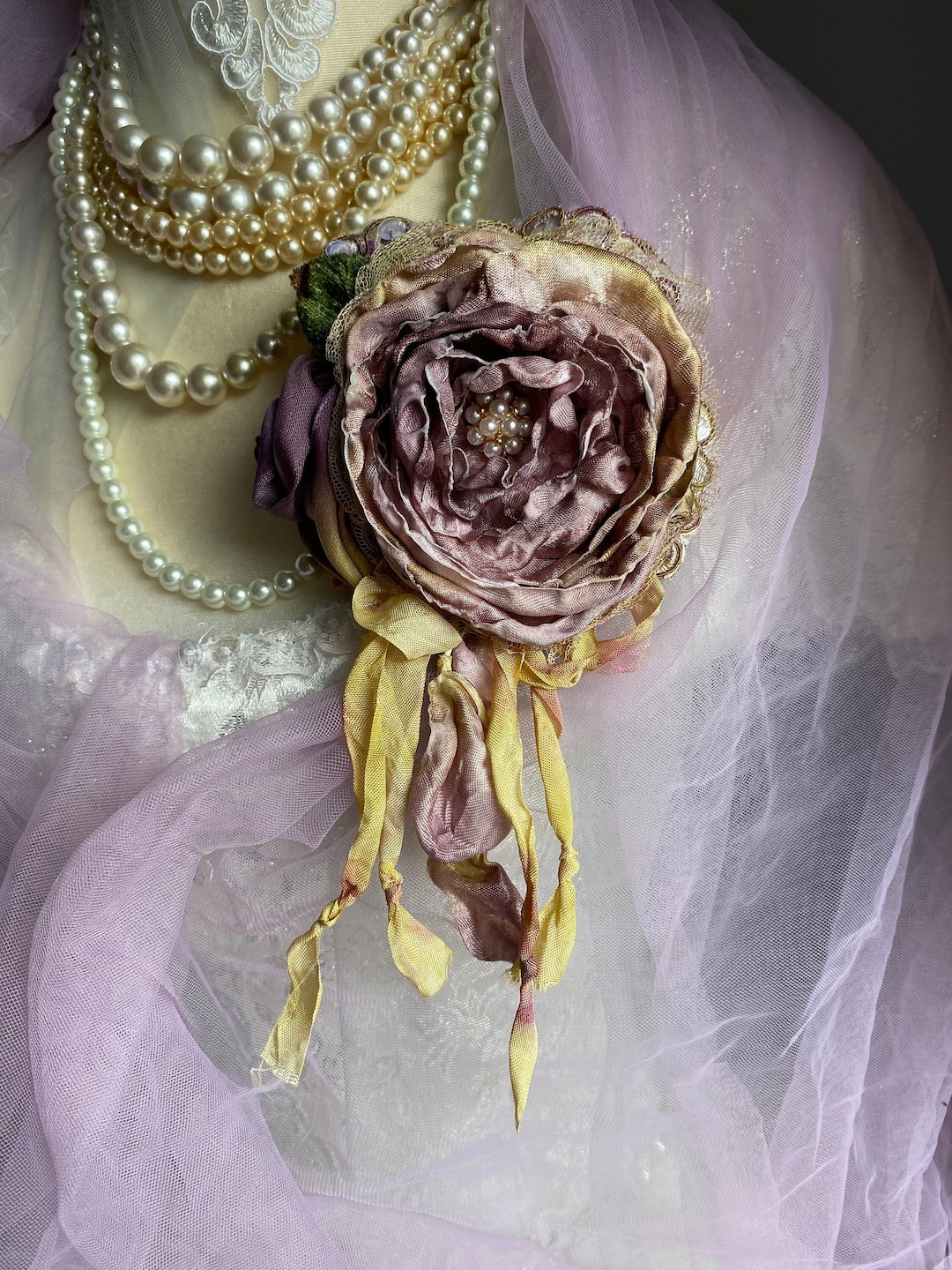 Silk Flower Pin, Floral Posy Brooch, Handmade Silk Flowers, Ribbon Work