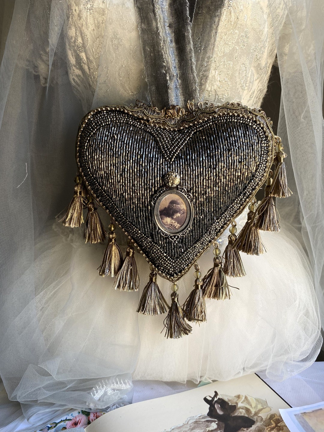 Beaded Hanging Heart Brocante Heart Large Hanging Heart Etsy