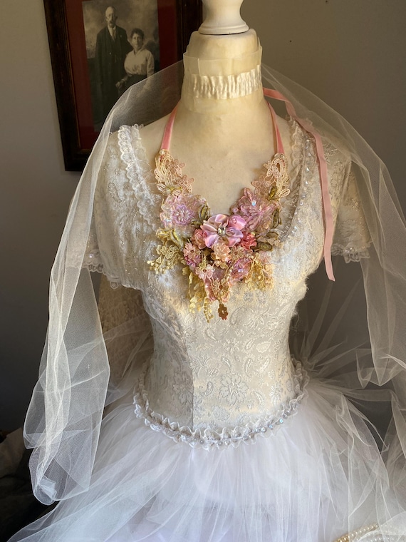 Pink Fairy Necklace: Ethereal Lace, Brocante Textile Jewelry