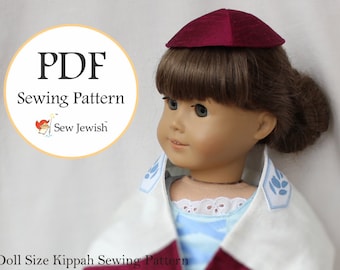 Patrón de kipá para muñecas, instrucciones de costura de kipá para muñecas American Girl, PDF para descarga inmediata, kipá para muñecas de 18”, obsequios para Hanukkah