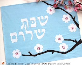 Challah Cover Sewing Pattern with Almond Blossoms - PDF Sewing Pattern Instant Download - Jewish Sewing Pattern with Hebrew Shabbat Shalom