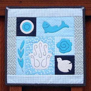 Mini Quilt Pattern, Traditional Symbols for Peaceful Home, Protection Luck, Digital PDF Sewing Download, Small Wall Hanging Home Decor