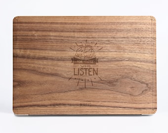 Earth has Music Wood Cover for Mac Air Pro 11 12 13 14 15 16 inch, Nature lover gift, Walnut Wood Macbook skin, Sustainable Wood Cover