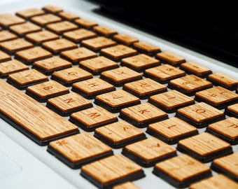 Real Bamboo Wood Macbook pro Keyboard Sticker Eco Friendly Office gifts, Laser cut Protective Keyboard Skin for Apple Mac book Air Pro 13 15