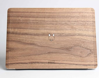 Macbook Wood Cover - Wolf in the Woods - Minimal - Walnut Wood - for Apple Mac Air Pro 11 12 13 14 15 16 inch - Mac Skin for gift