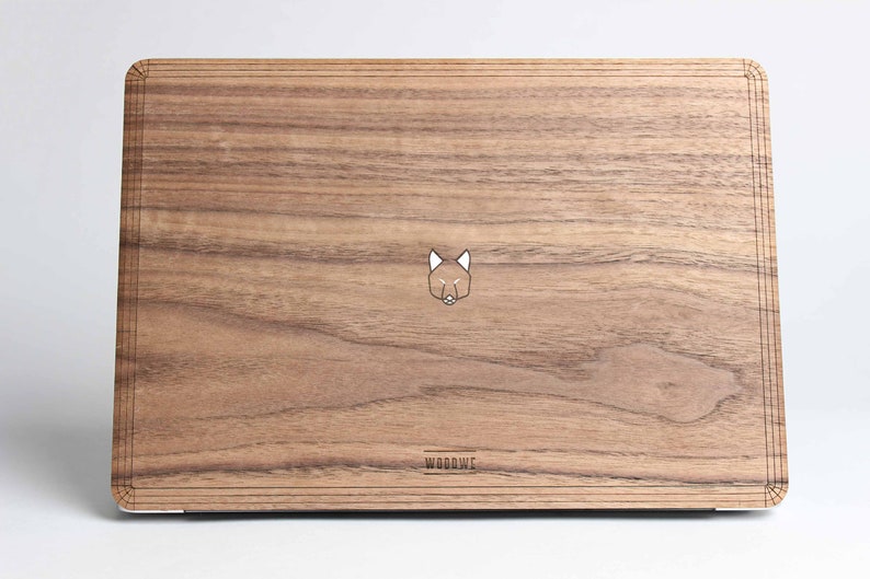 MacBook Wood Cover Wolf in the Woods Minimal Walnut Wood for Apple Mac Air Pro 11 12 13 14 15 16 inch Mac Skin for gift image 1