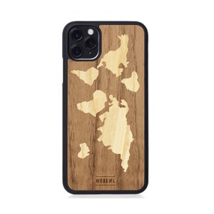 Weltkarte Holz Fall für iPhone, Wanderlust Geschenk, Holz Schutzhülle für iPhone 5 6 7 8 SE X 11 12 13 Pro Max Plus Mini