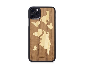 Travel lover gift World Map Wood Case for Iphone, Wanderlust gift, Wooden Protective case for iPhone 5 6 7 8 SE X 11 12 13 Pro Max Plus Mini