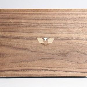 Flying Owl Macbook Skin Wood Cover for Apple Mac Air Pro 11 12 13 14 15 16 inch, Walnut Wood Mac Sticker, Woodland Premium case Gift idea