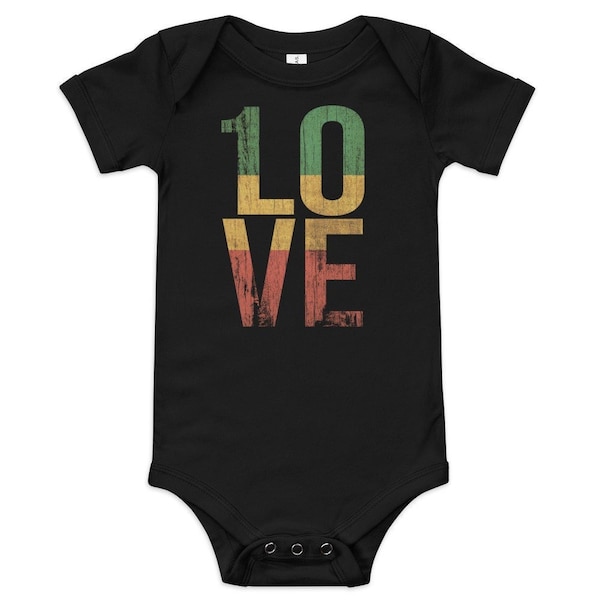 1 Love Rasta Text Design One Love Distressed Design Baby short sleeve one piece